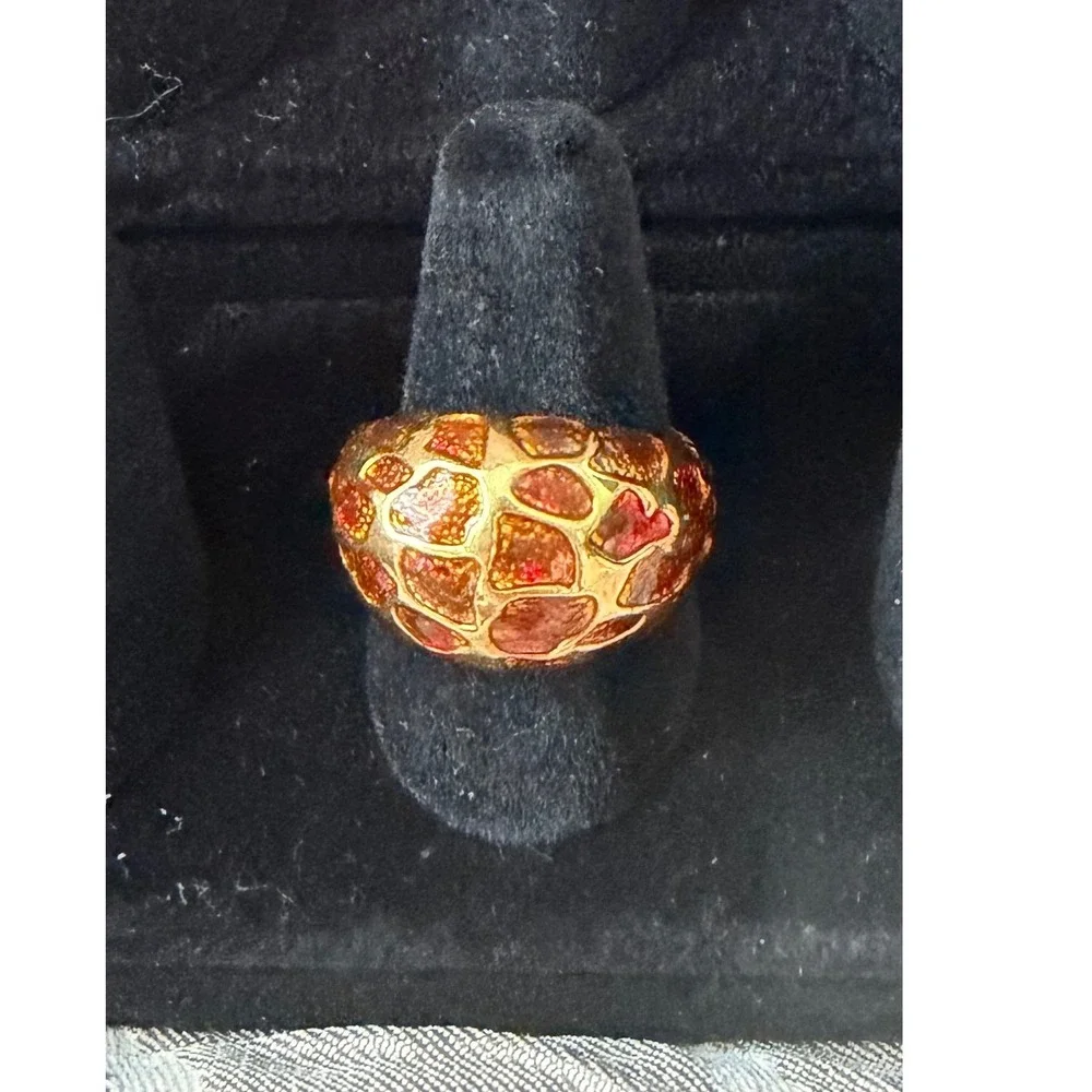 VTG Joan Rivers Chunky Gold Red Dome Ring Statement 80s 90s Cocktail Retro Bold